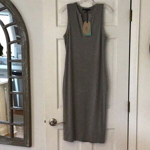 Gray Lined Sleeveless Knit Midi Dress - Minimal Women’s Dress